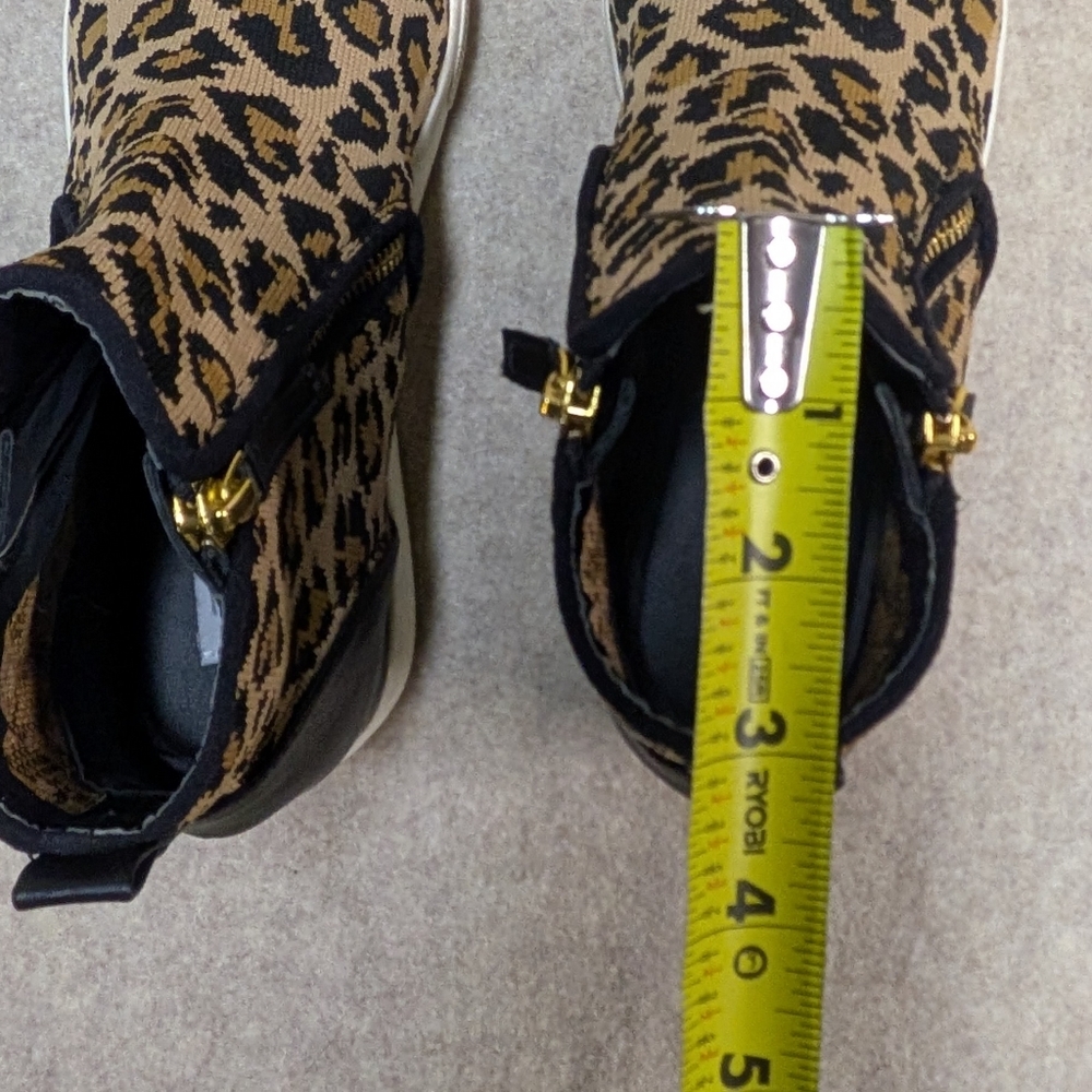 Steve Madden Black & Tan Knit Fabric & Leather Leopard Wedges Sz 7 Teens/Women - Picture 6 of 10